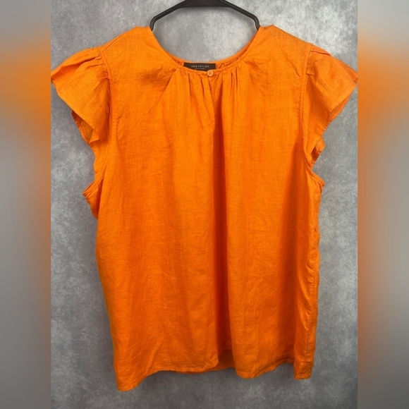 Ann‎ Taylor Pure Linen Flutter Sleeve Breathable lightweight Top Orange Size XL - Picture 10 of 14